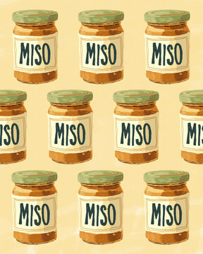Illustrated miso jar pattern for probiotic gut health