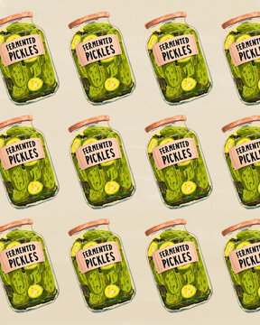 Fermented pickle jar pattern for gut health
