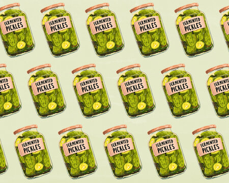 Illustrated pattern of fermented pickles for gut health