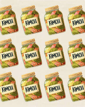 Illustrated kimchi jar pattern for probiotic gut health