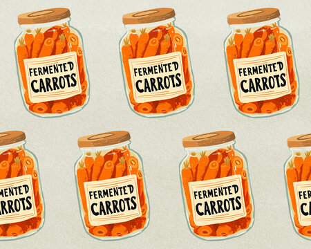 Illustrated fermented carrot jars pattern for gut health