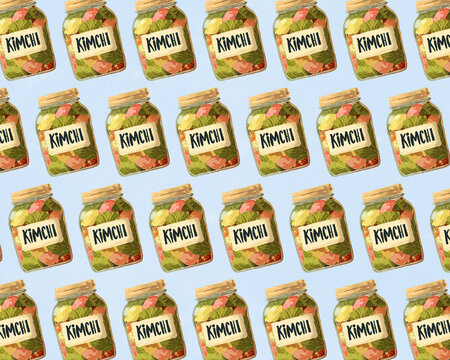 Kimchi jar illustration pattern for gut health