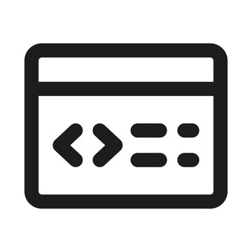 Coding interface icon. This professional coding interface outline icon features a sleek design representing software development.