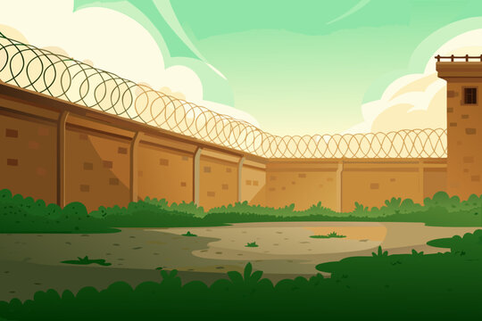 Fence Shadow Prison Yard Scene Vector Illustratio