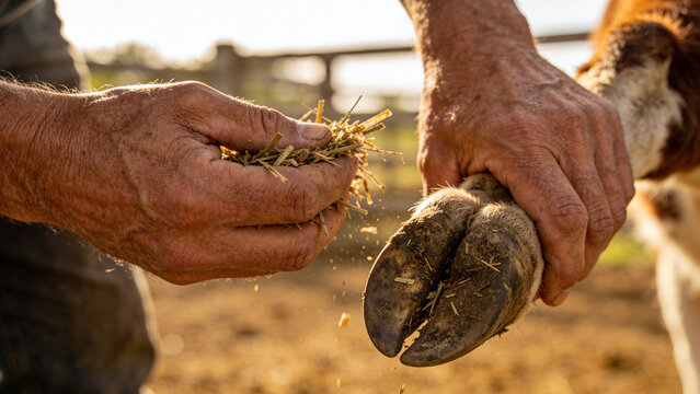 Man holding horse hoof cleaning.