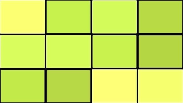 Bright, lively mosaic composed of animated squares in various shades of yellow and green. Soft transitions highlighting pastel yellow, lime green, olive, and light chartreuse creating a harmonious.