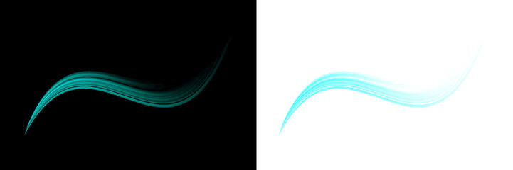 Cyan light trail effect with glowing motion blur isolated on transparent background for digital art graphic design projects and neon style concept © Design_Tree1