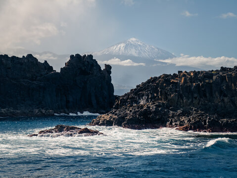 Rugged north coast of Tenerife with Teide from El Pris