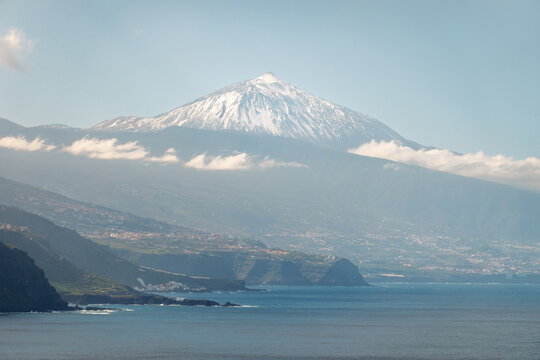 Coastal view of Teide volcano from El Pris, Tenerife