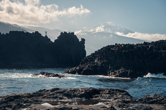 Dramatic El Pris coast with Teide volcano on Tenerife