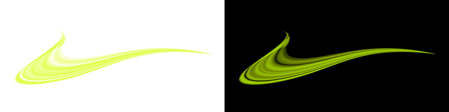 Abstract bright glowing lime green color light effect curve vector wave trace in motion for technology design element or background
