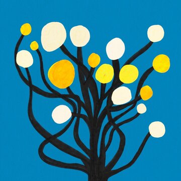 Abstract botanical illustration of branch and round blooms