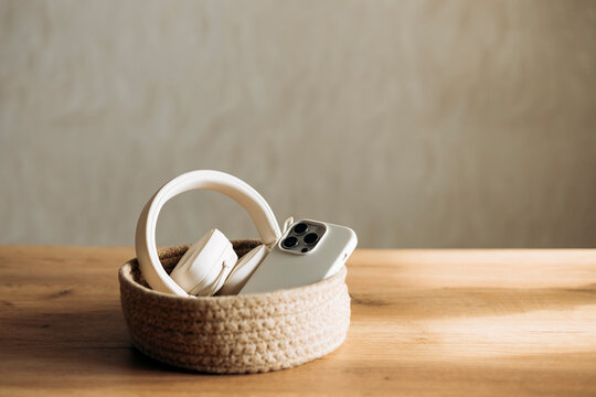 Digital detox concept with phone and headphones