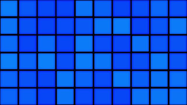 An animated mosaic composed of square tiles in varying shades of blue. The tiles shift smoothly across the grid, transitioning from light blue to deep blue tones, creating a dynamic and calming.