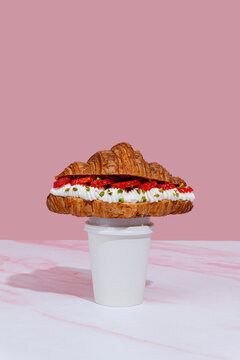 Croissant with Strawberry and Cream for Fancy Brunch