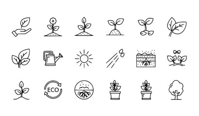 Fototapeta premium Minimal plant outline icons collection pixel perfect 48x48 with eco growth and gardening symbols