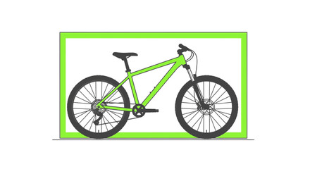 Fototapeta premium Green mountain bike inside a bright neon green frame on a white background, illustration, vector art