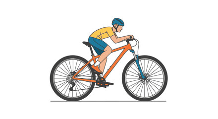 Naklejka premium Man riding a mountain bike on a white background, wearing a helmet and cycling gear, active lifestyle