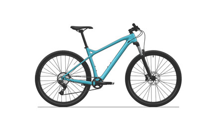 Fototapeta premium Modern Teal Mountain Bike with Suspension and Disc Brakes, Isolated on White Background