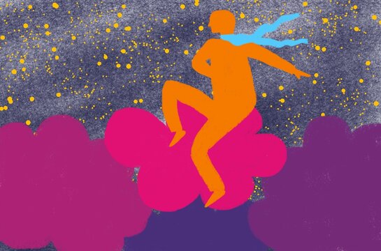 Flying above the storm abstract figure reaching inner freedom