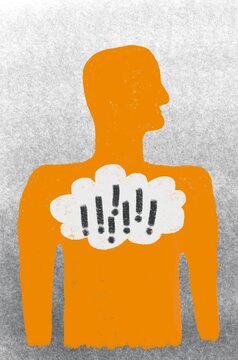 Silhouette with chest pain warning, anxiety and tension