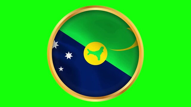 Christmas Island Round Framed Wavy Flag. Circular Blowing Flag of Territory with Gold Frame.