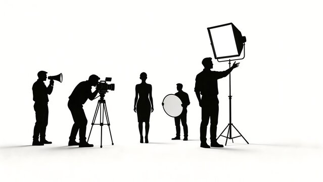 Film crew in silhouette