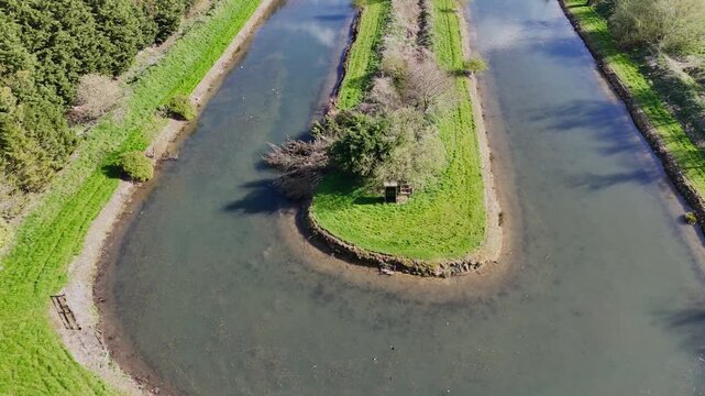 Aerial view of Wansford fishery trout lake closed becoming Marina Driffield 