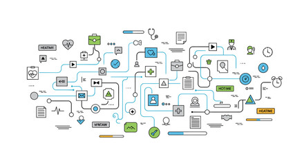 Fototapeta premium Minimalist graphic conveying the concept of a document's journey, ideal for illustrating workflows, processes, or stages. Creates a sense of forward m