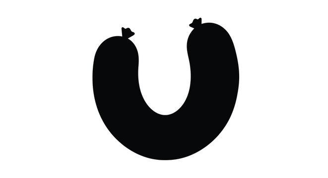 Silhouetted illustration of two sausages linked together in a u shape