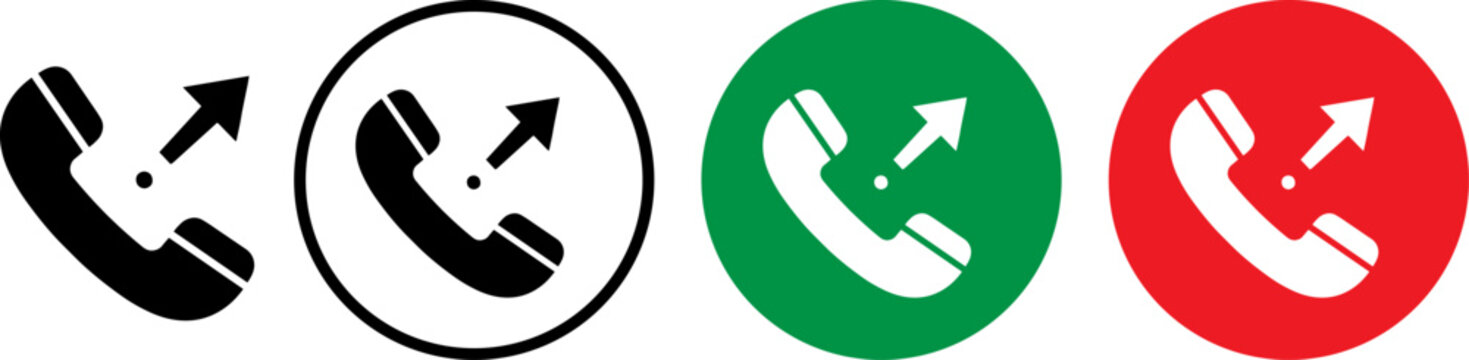 Outgoing call arrow icons featuring a collection of four distinct circular and transparent graphic designs for communication interfaces used in modern mobile and web applications