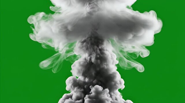 Massive Mushroom Cloud Explosion on Green Screen Background.