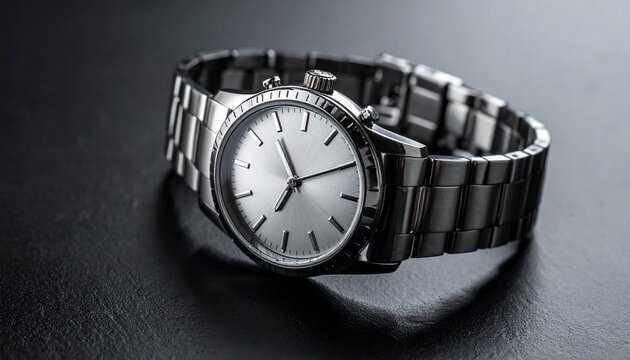 Single silver watch on a dark background
