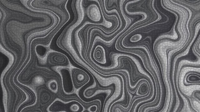 Abstract pattern flows in swirling, organic curves. Gray tones create depth and movement. Texture resembles natural, fluid forms. Ideal for design, art, or modern background use