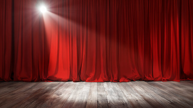 Elegant Theater Stage with Red Curtain and Spotlight: Ideal for Dramatic Performances and Entertaining Shows