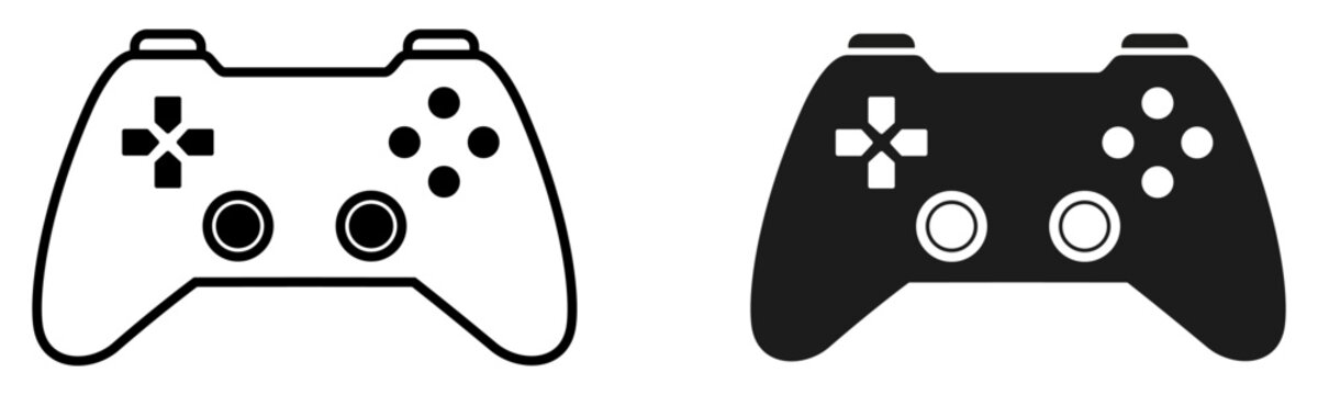Gaming gamepad icons, play station, game controller icon in flat and line style, joystick console with directional pad