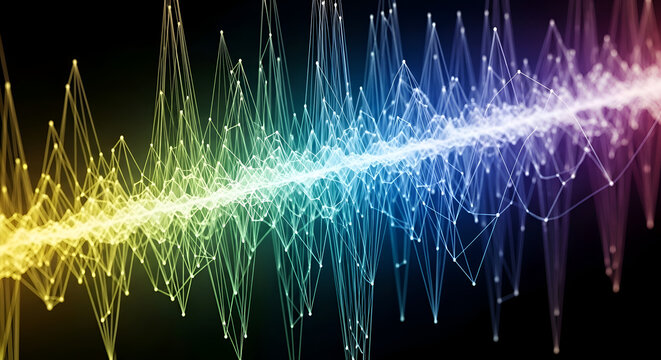 Abstract Sound Waveform Data Visualization, Colorful Digital Signal Spectrum