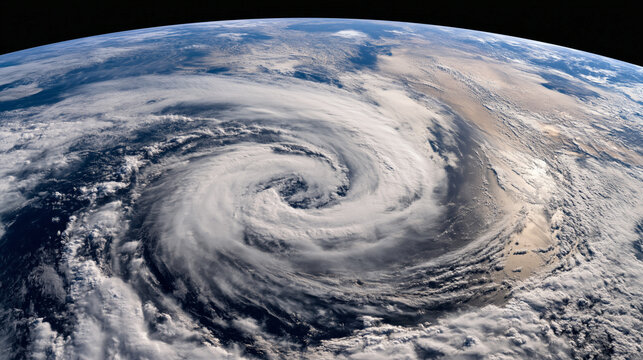 High-Resolution Satellite Imagery of Massive Hurricane Storm Clouds Over Earth: Global Weather Patterns and Navigational Hazards in the Atmosphere