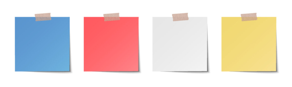 Sticky note with duct tape, post it note paper, memo reminder with adhesive tape, sticky paper note with clipping path isolated on transparent background