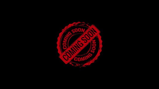 Coming Soon Stamp Animation, Red Grunge Badge Design, Green Screen Background, Marketing Promo Element, Coming Soon Label, Grunge Stamp Style Animation, Green Chroma Key Background.