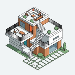 Naklejka premium Modern house with rooftop garden and balcony.