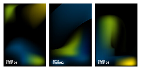 Fototapeta premium Abstract Dark Gradient Background Set with Neon Glow Shapes, Modern Cover Design Collection