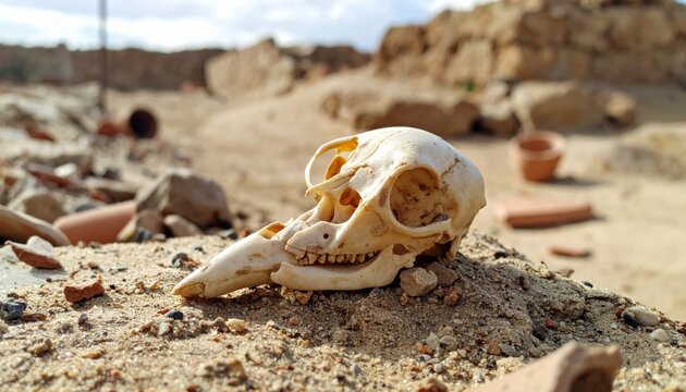 Ancient Animal Skull Weathered by Time and Sun in Arid Landscape