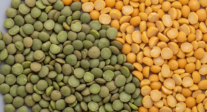 Green and yellow split peas are shown side by side