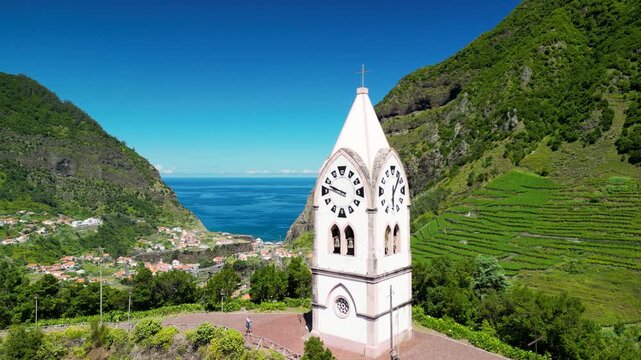 Clock Tower of Chapel of Our Lady of Fatima in Madeira island Portugal