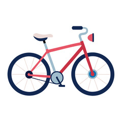 Fototapeta premium Bicycle flat illustration in red and blue with white accents on a white background for transportation and leisure.