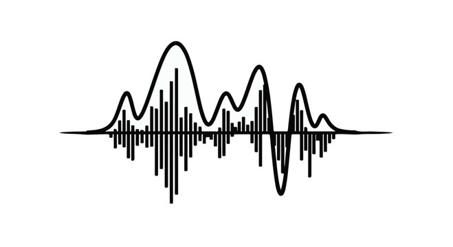 Sound wave displays digital audio frequencies as a black graphic element on a clean white background.