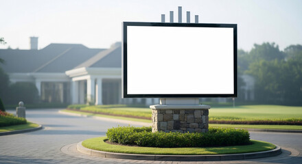 Obraz premium Horizontal Community Billboard Mockup in Modern Residential District for Real Estate 