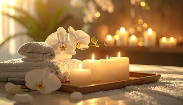 Luxus Spa mit Duftkerzen und Orchideen