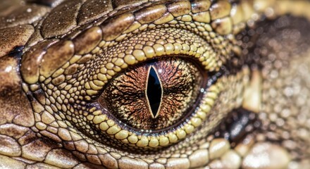 Naklejka premium Extreme captures the intricate texture of a reptile eye with a vertical pupil.